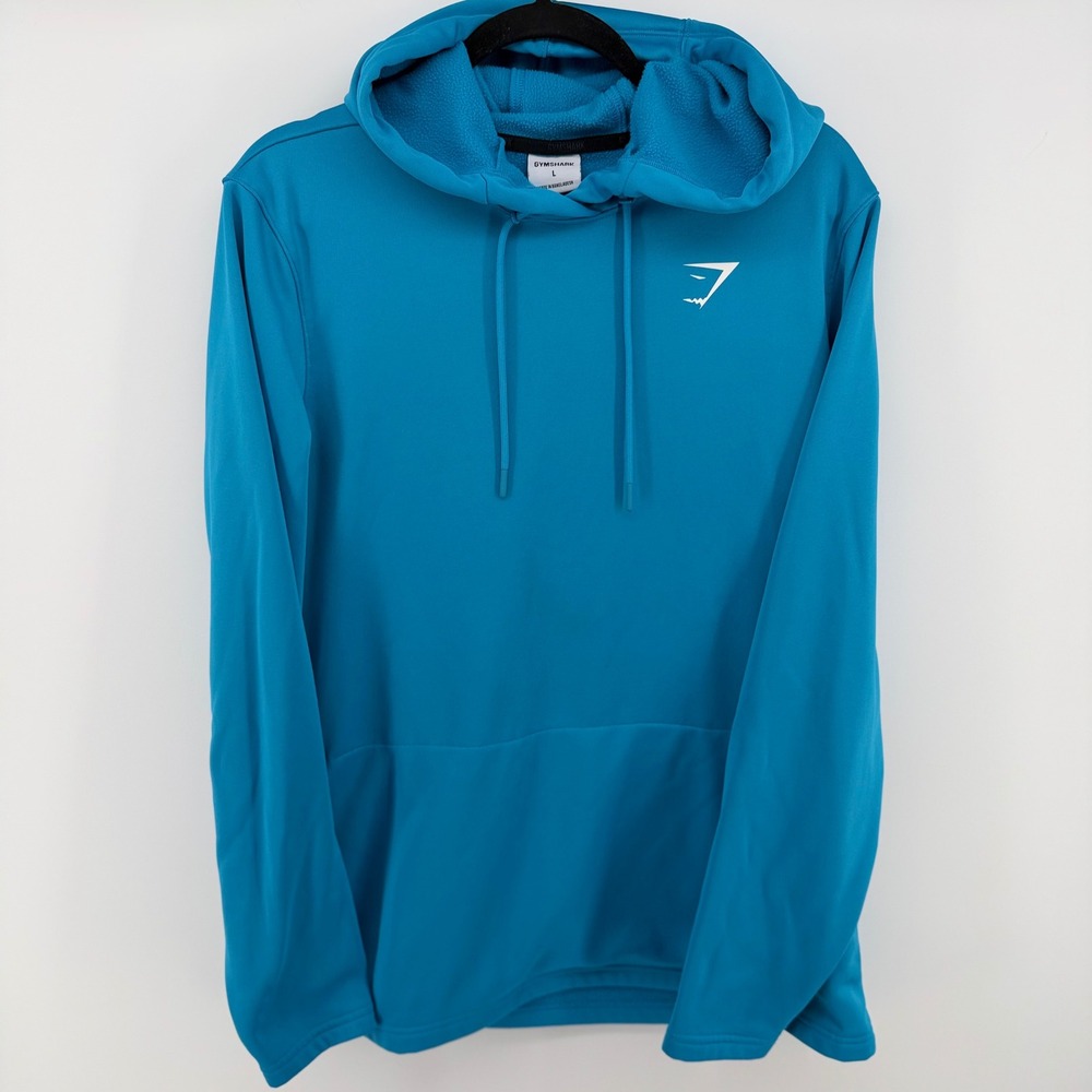 Gymshark Men's L Blue Fleece Hoodie Pullover Athletic Training Sweatshirt Large